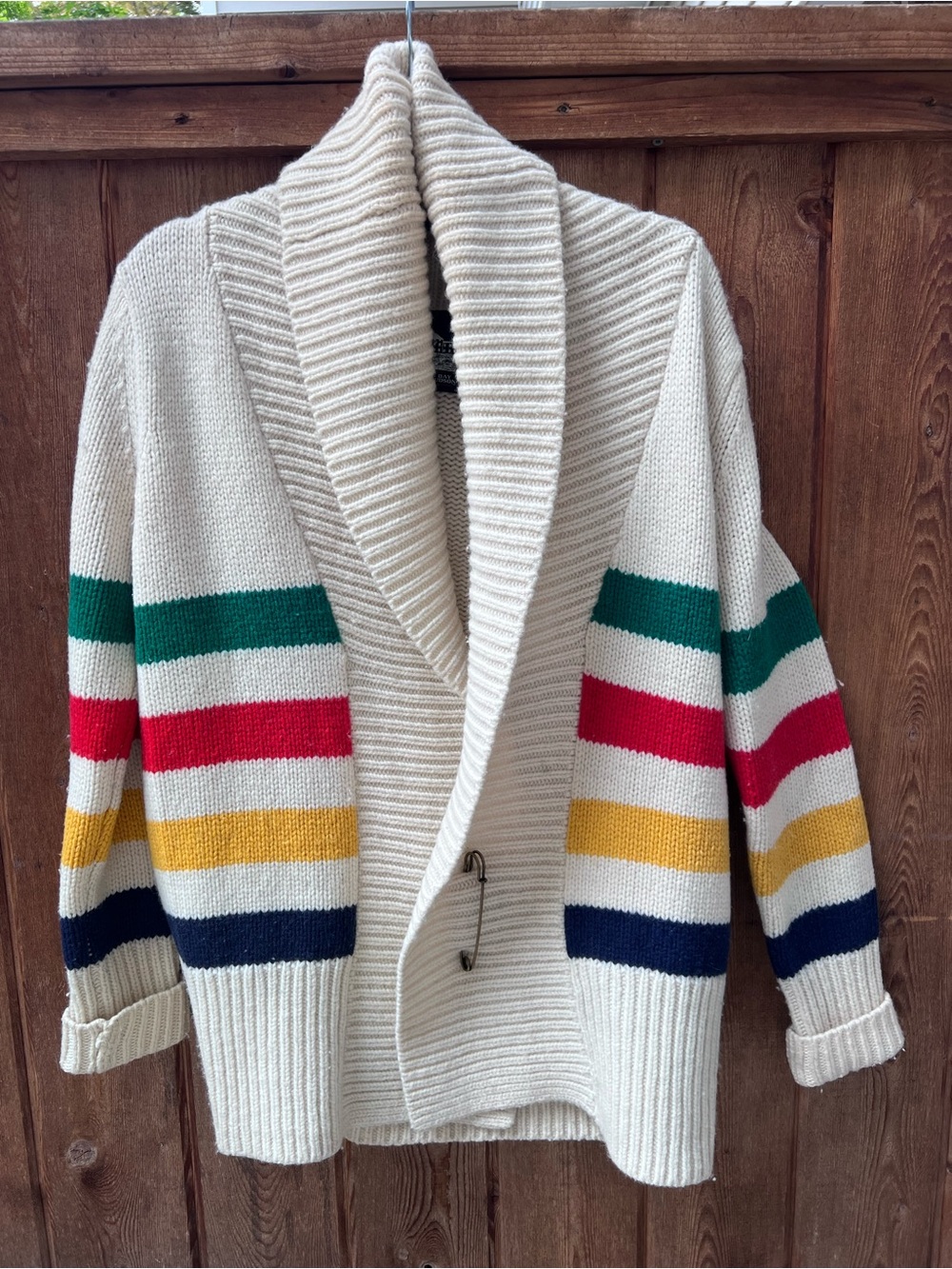 Hudson’s Bay Point Blanket Stripe Shawl Collar Cardigan XS Wool Cashmere - Picture 3 of 14
